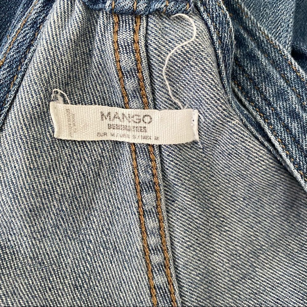 Mango Medium Wash Blue Denim Distressed Overalls M - Picture 8 of 10